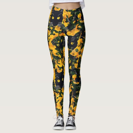 Cat Orange Pattern Leggings (Vorderseite)