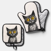 Cat Oven Mitt & Pot Holding Set (Vorderseite/Rückseite)