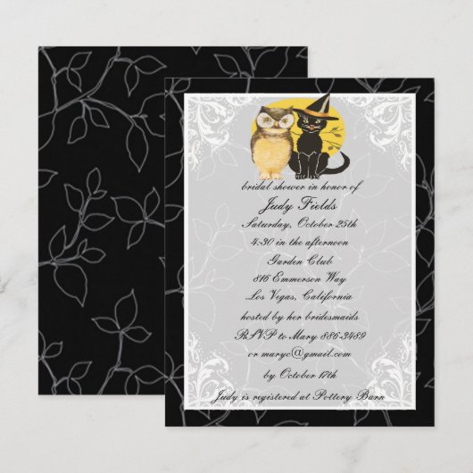 Cat & Owl Halloween Brautdusche Einladung (Vorne/Hinten)