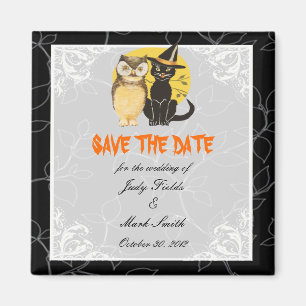 Cat & Owl Halloween Hochzeit Speichern Sie das Dat Magnet