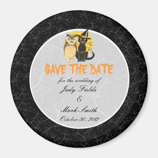 Cat & Owl Halloween Hochzeit Speichern Sie das Dat Magnet (Vorne)