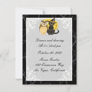 Cat & Owl Halloween Hochzeitsempfangskarte Einladung