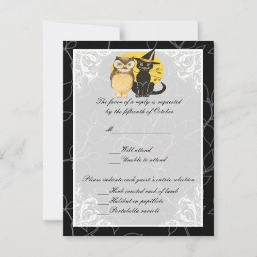 Cat & Owl Halloween Hochzeitskarte RSVP Karte (Vorderseite)