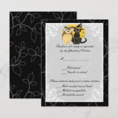 Cat & Owl Halloween Hochzeitskarte RSVP Karte (Vorne/Hinten)