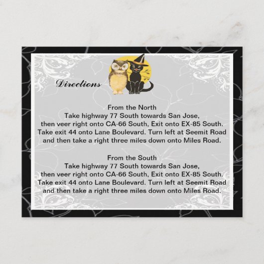 Cat & Owl Halloween Hochzeitsrichtungskarten Begleitkarte (Vorderseite)