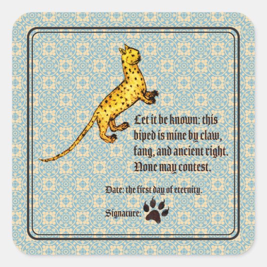 Cat Ownership Medieval Quadratischer Aufkleber (Vorderseite)