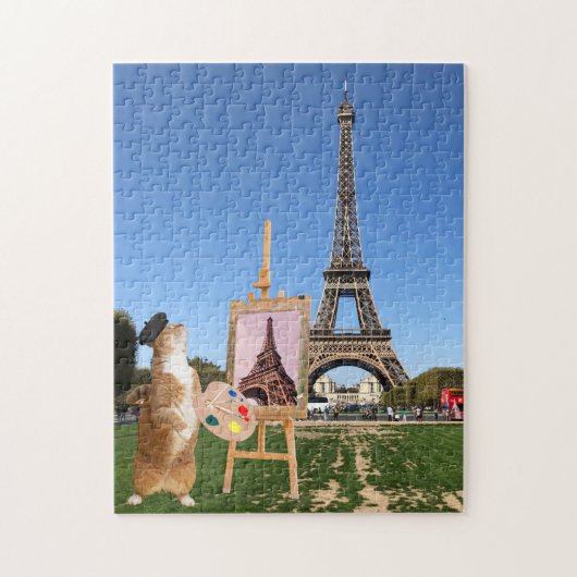 Cat Painting Eiffel Tower Paris Frankreich Reisen Puzzle (Vertikal)