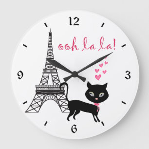 Cat Paris Clock Große Wanduhr