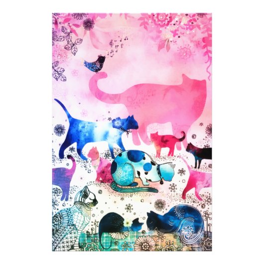 Cat Party House Glitzer Art Pink Watercolor Fotodruck (Vorne)