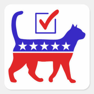 Cat Party Logo Feline Politics Grosses Party von M Quadratischer Aufkleber