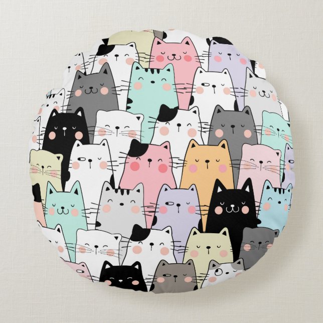Cat Party Rundes Kissen (Vorderseite)
