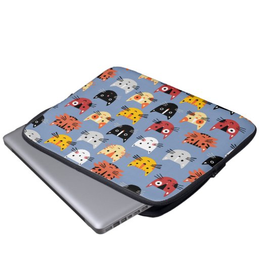 Cat Pattern Blau Laptopschutzhülle (Vorne Knopf)