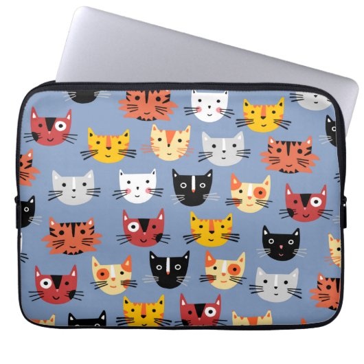 Cat Pattern Blau Laptopschutzhülle (Vorderseite)
