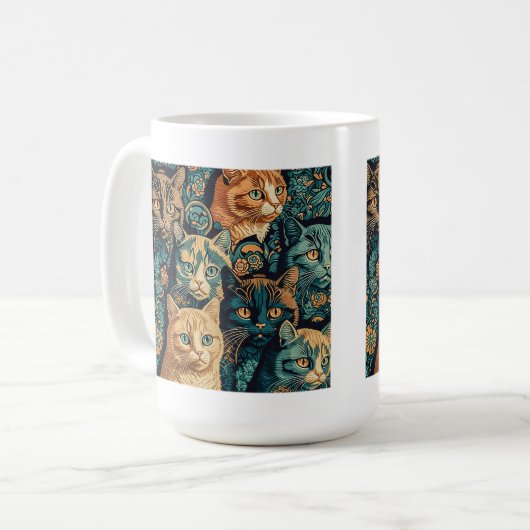 Cat Pattern Classic Tasse, 15 oz Kaffeetasse (Vorderseite Links)