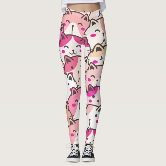 Cat Pattern Funny farbenfrohe Haustiere Tiere Leggings (Vorderseite)