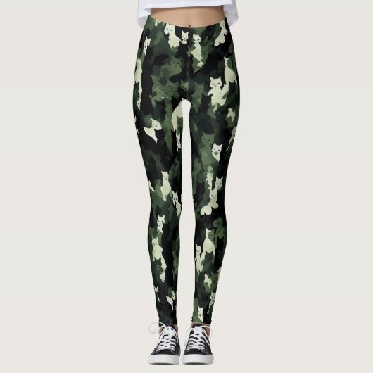 Cat Pattern Green Camouflage Leggings (Vorderseite)