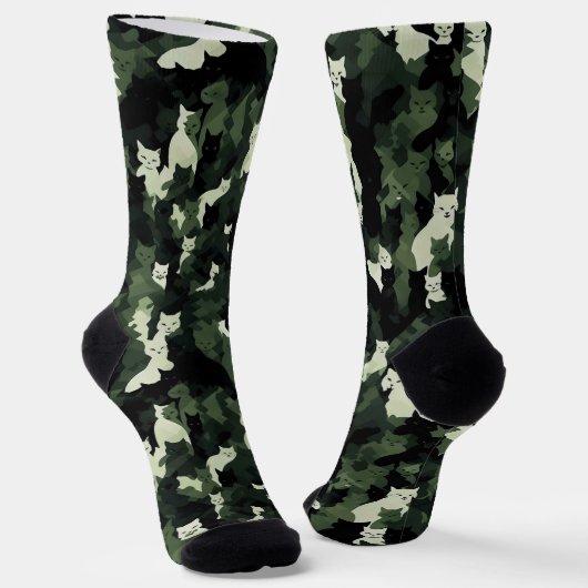 Cat Pattern Green Camouflage Socken (Gewinkelt)