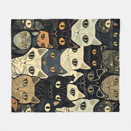 Cat Pattern Künstlerisch Fleecedecke (Vorderseite (Horizontal))