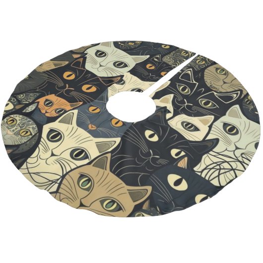 Cat Pattern Künstlerisch Polyester Weihnachtsbaumdecke (Schrägansicht)