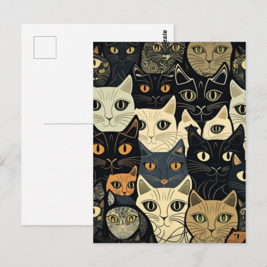 Cat Pattern Künstlerisch Postkarte (Vorne/Hinten)