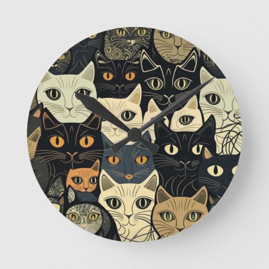 Cat Pattern Künstlerisch Runde Wanduhr (Vorderseite)