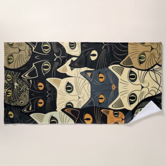 Cat Pattern Künstlerisch Strandtuch (Vorderseite)