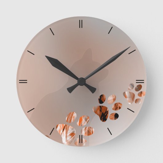 Cat Paw Bright Brown Runde Wanduhr (Vorderseite)