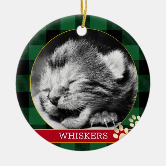 Cat Paw Print, Buffalo Kariert, Baby Kitten Foto Keramik Ornament (Vorne)