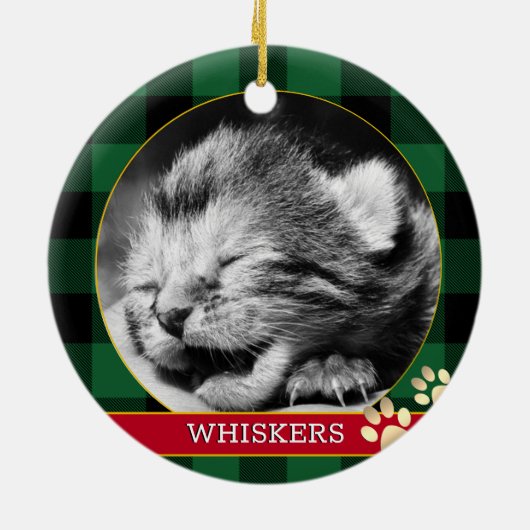 Cat Paw Print, Buffalo Kariert, Baby Kitten Foto Keramik Ornament (Hinten)