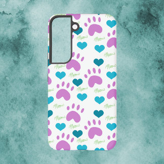 Cat Paw Print Heart Meow Muster Rosa Blau Grün Samsung Galaxy Hülle