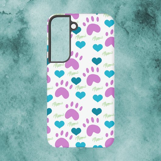 Cat Paw Print Heart Meow Muster Rosa Blau Grün Samsung Galaxy Hülle