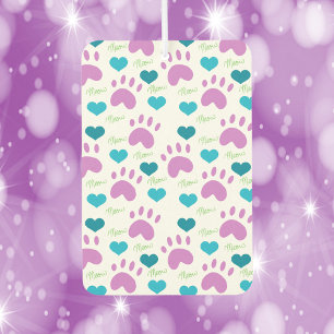 Cat Paw Print Heart Meow Pink Blue Green Muster Autolufterfrischer