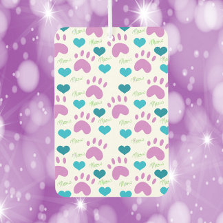 Cat Paw Print Heart Meow Pink Blue Green Muster Autolufterfrischer
