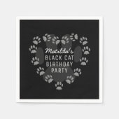 Cat Paw Print Heart Pet Black Party Napkins Serviette (Vorderseite)