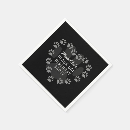Cat Paw Print Heart Pet Black Party Napkins Serviette (Ecke)