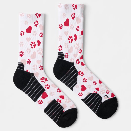 Cat Paw Print & Heart Shape Muster Socken (Rechts)