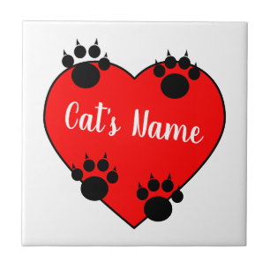 Cat Paw Print Liebe mit Individuelle Name Fliese