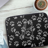 Cat Paw Print Pattern Mit Monogramm Schwarz und Gr Laptopschutzhülle