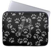 Cat Paw Print Pattern Mit Monogramm Schwarz und Gr Laptopschutzhülle (Vorderseite)