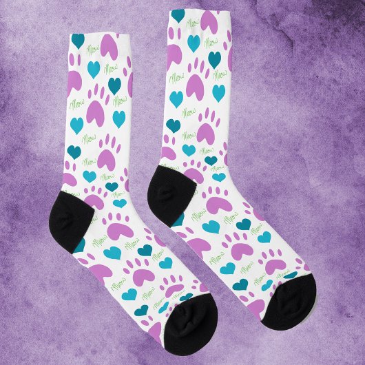 Cat Paw Print Pink Hearts Meow Socken