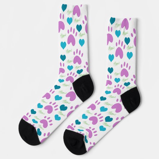 Cat Paw Print Pink Hearts Meow Socken (Linkes Detail)