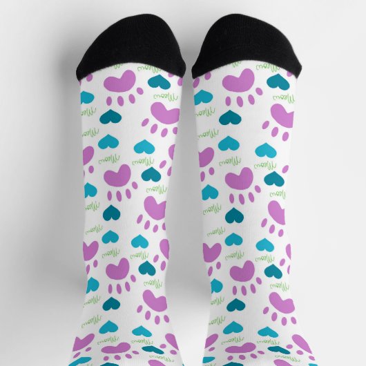 Cat Paw Print Pink Hearts Meow Socken (Oben)