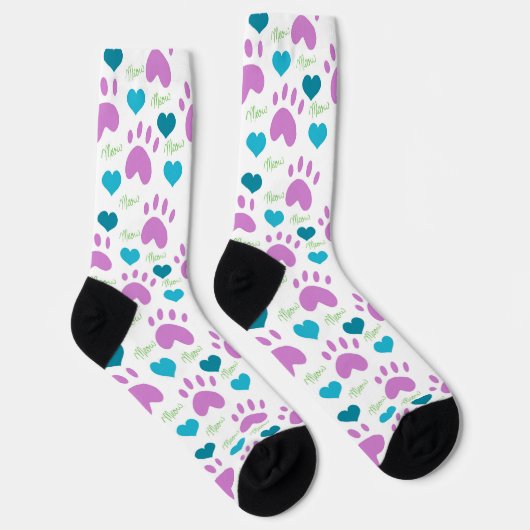 Cat Paw Print Pink Hearts Meow Socken (Rechts)
