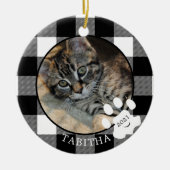 Cat Paw Print Rustic Black Buffalo Kariertes Foto Keramik Ornament (Vorne)