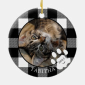 Cat Paw Print Rustic Black Buffalo Kariertes Foto Keramik Ornament (Hinten)