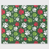 Cat Paw Prints and Snowflakes Red Green Christmas Geschenkpapier (Flach)