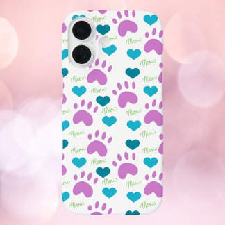 Cat Paw Prints Halbdunkel Muster Pink Aquamarin gr iPhone 16 Hülle