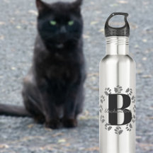 Cat Paw Prints Monogramm Wasser Flasche