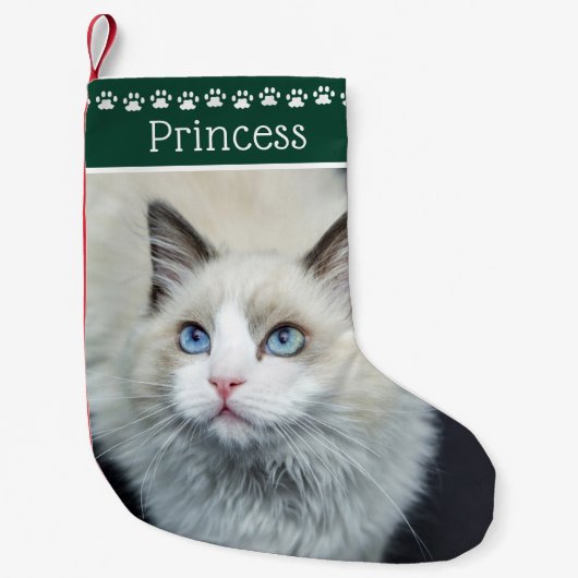 Cat Paw Prints Name Green Kleiner Weihnachtsstrumpf (Vorderseite)