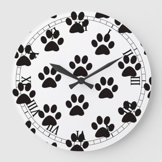 Cat Paw Prints Roman Numeral Clock Große Wanduhr (Vorderseite)